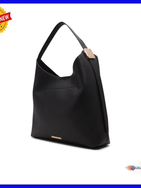 Large Hobo Shoulder Bag, Polyurethane, Roomy Satchel with Snap Closure - Picture 3 of 5